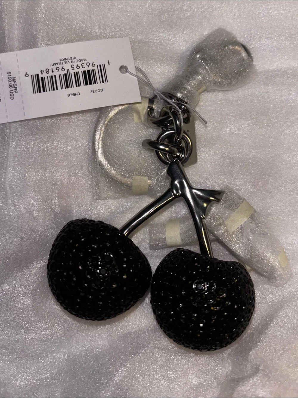 Coach Cherry KeyFob Black Silver New